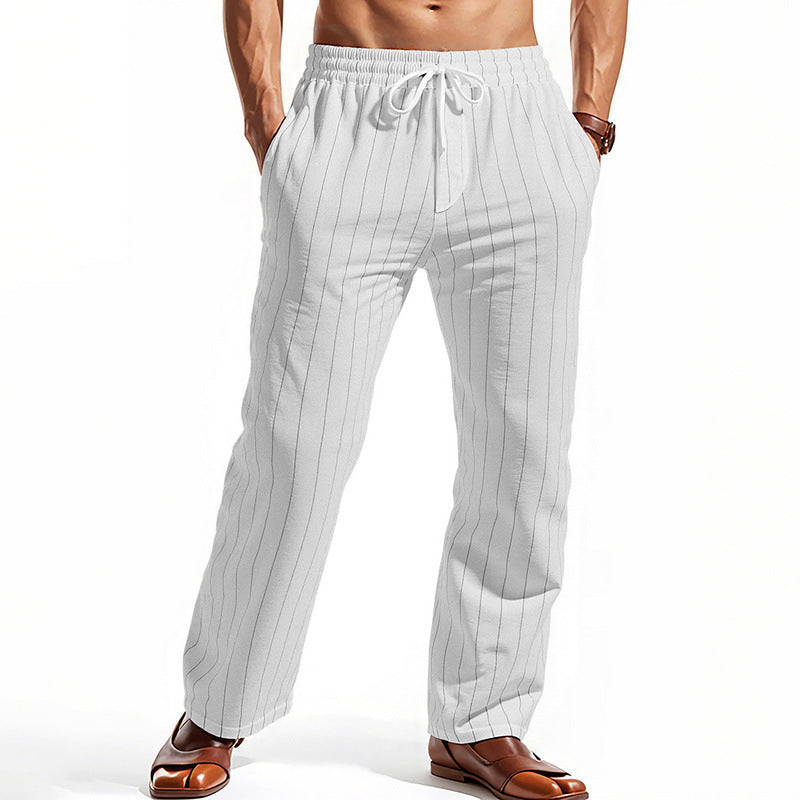 Men's casual leisure pants with elastic waistband and modern stripes Lisslune