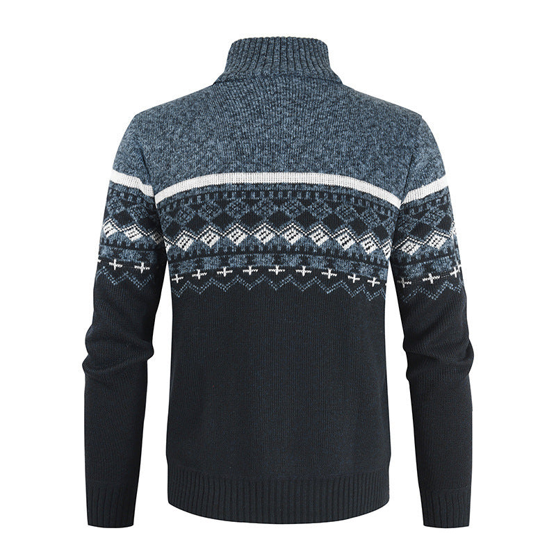 Men's fashionable cardigan with high collar and graphic pattern Lisslune