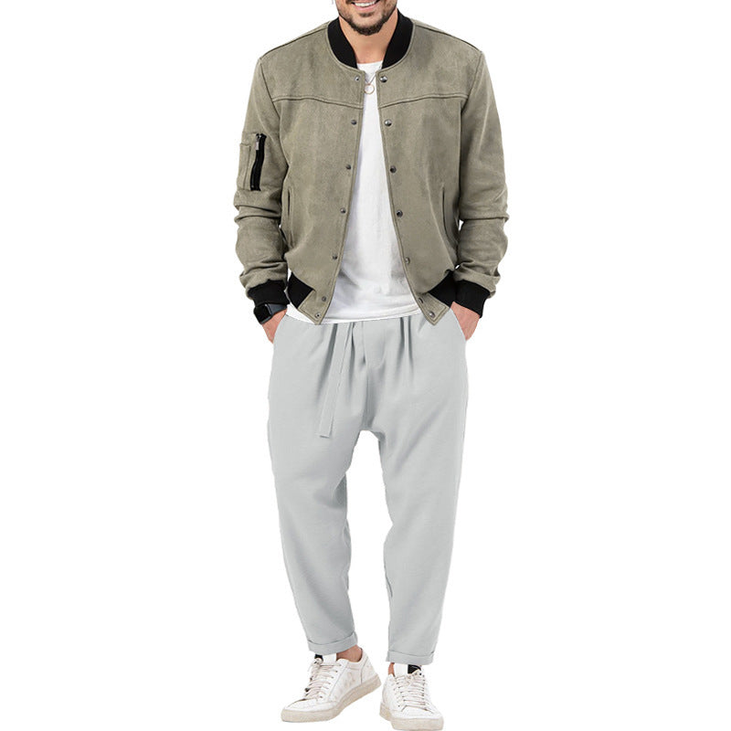 Men's fashion bomber jacket made of soft suede with practical pockets Lisslune