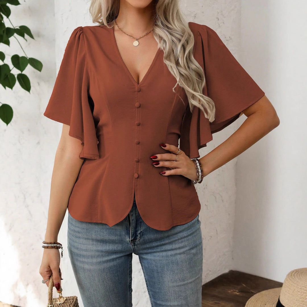 Damen elegante Bluse mit Glockenärmeln und Knopfdetail Lisslune
