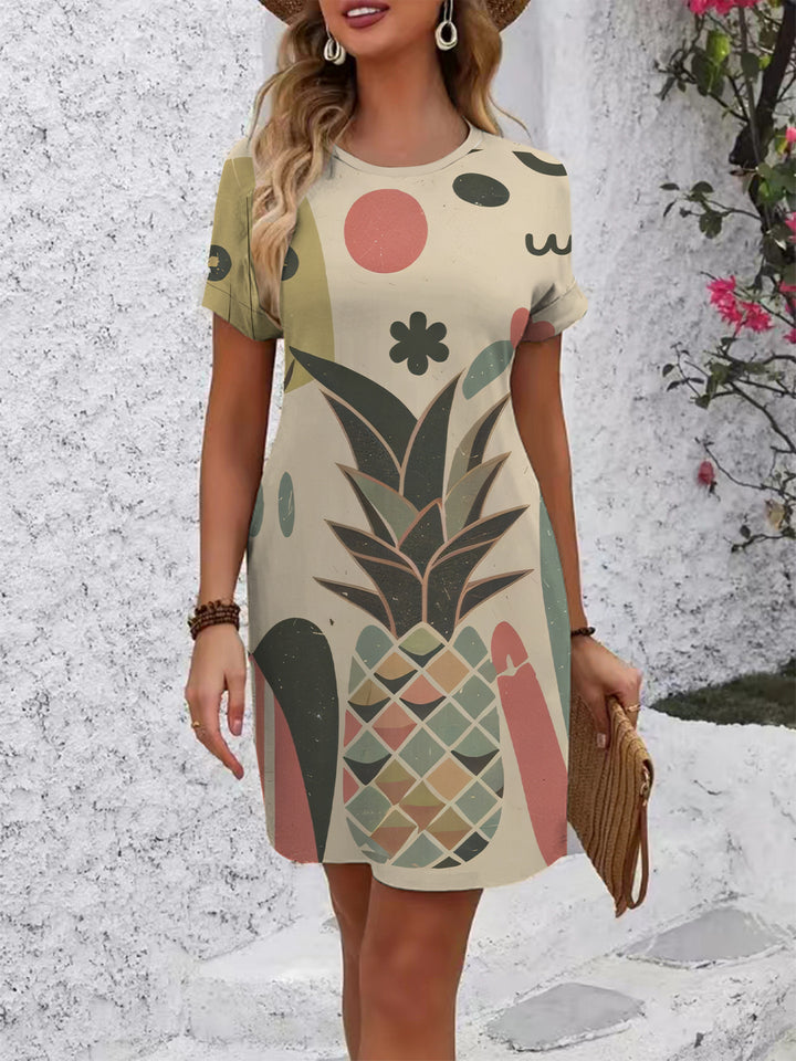 Women's Short Sleeve Dress with Geometric Print Lisslune