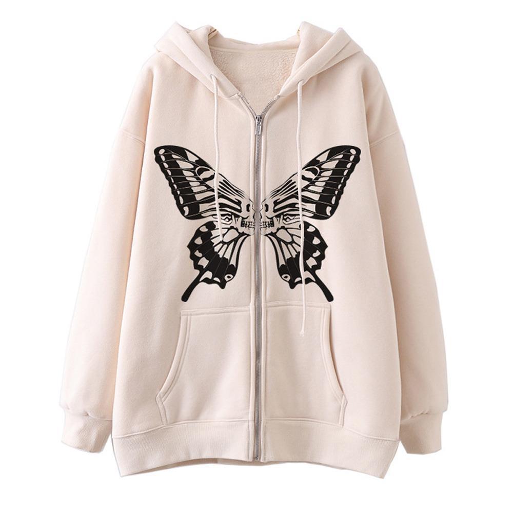Women's hoodie sweatshirt jacket with unique butterfly print Lisslune