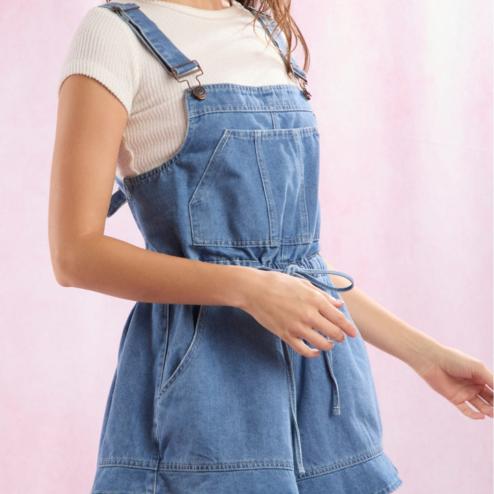 Women's Denim Overall with Adjustable Straps and Waist Drawstring Lisslune