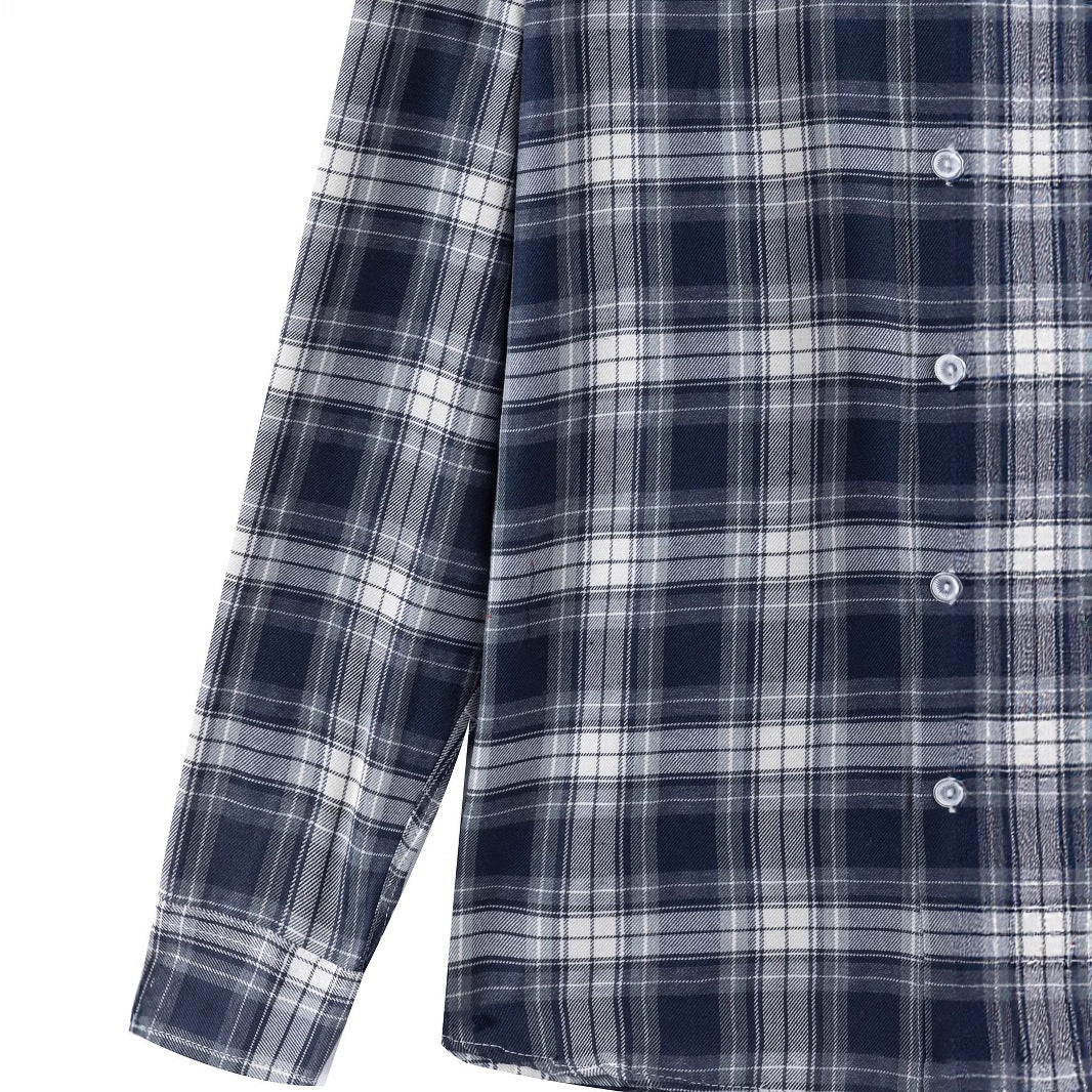 Men's checked long-sleeve shirt with chest pocket and comfortable fit Lisslune