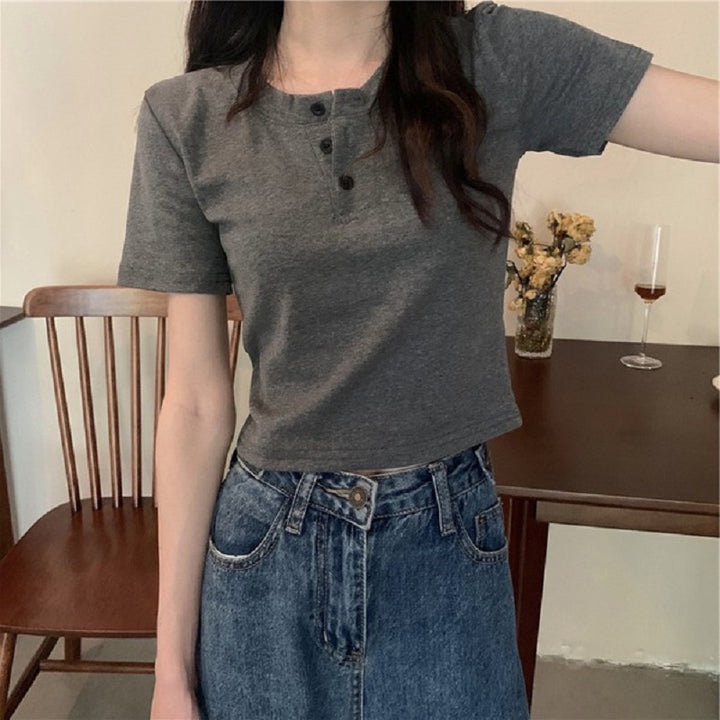 Women's Short Sleeve Henley Shirt Lisslune