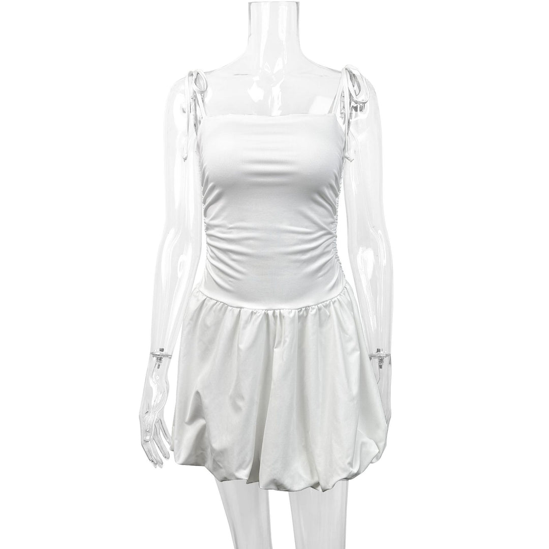 Damen verspieltes Minikleid mit Spaghetti-Trägern und gerafftem Rock Lisslune