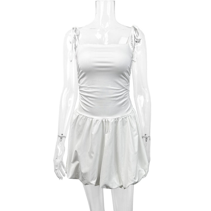 Damen verspieltes Minikleid mit Spaghetti-Trägern und gerafftem Rock Lisslune