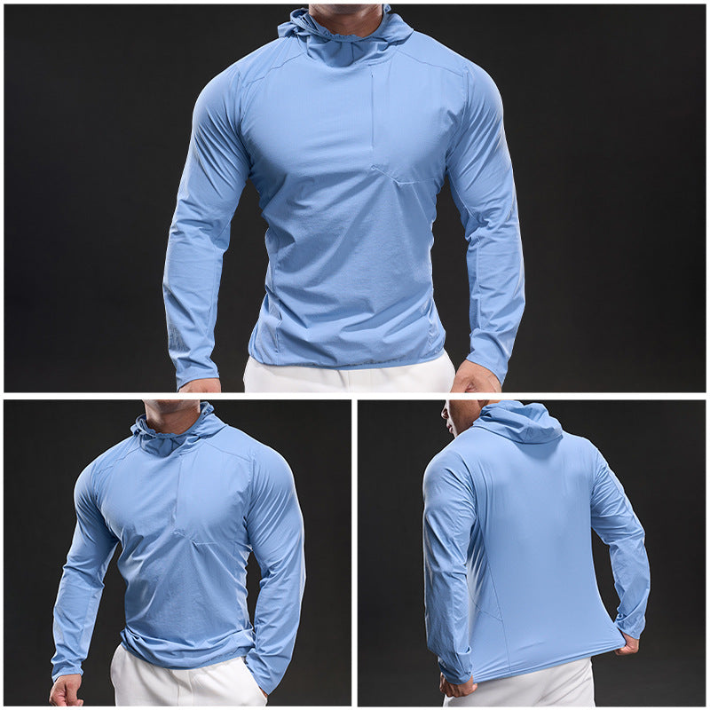 Men's breathable training top with hood and zip pocket Lisslune