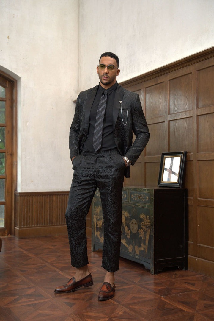 Men's formal suit set with floral jacquard pattern Lisslune