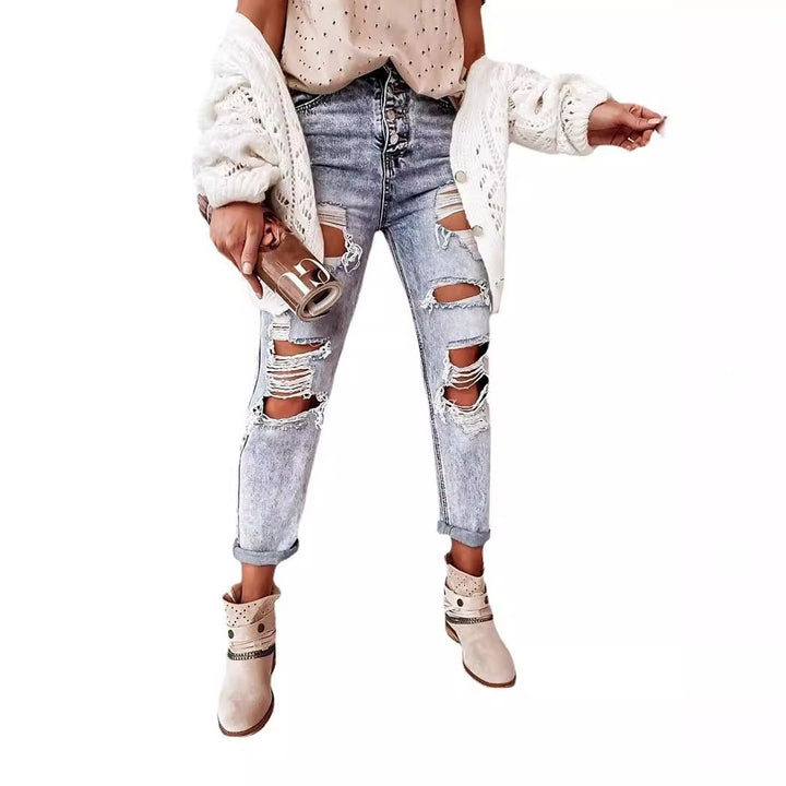 Women's destroyed jeans in casual boyfriend cut with high waist and details Lisslune