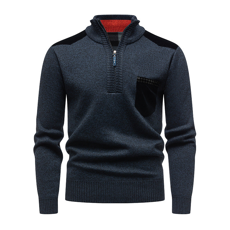 Men's Stylish Sweater with Short Zipper and Chest Pocket Lisslune