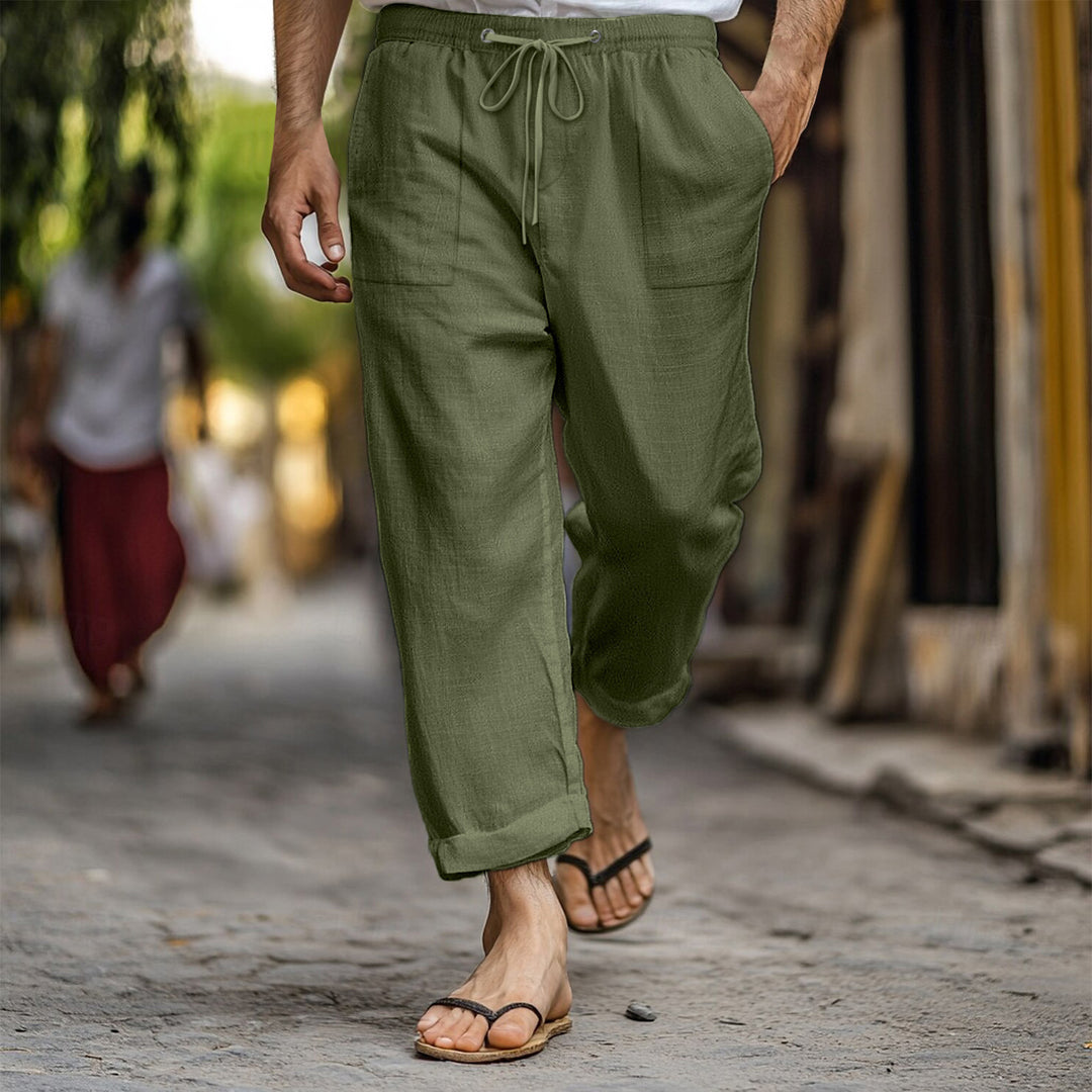 Men's casual and breathable linen trousers with elastic waistband and practical side pockets Lisslune