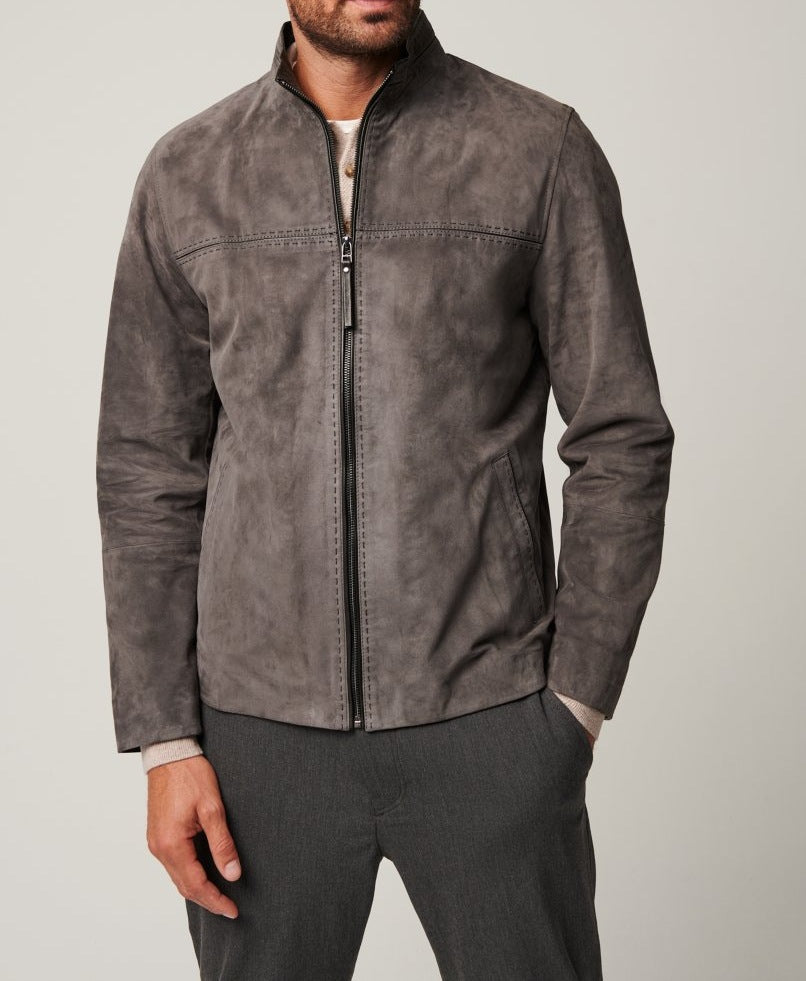Men's elegant suede jacket with textured design and practical zippered pockets Lisslune