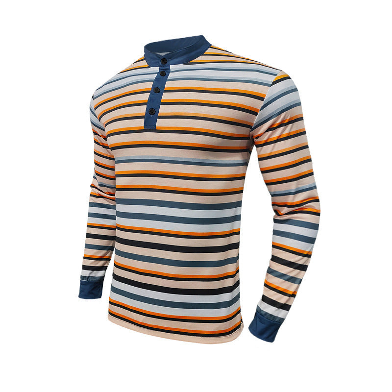 Men's long-sleeved striped Henley shirt Lisslune