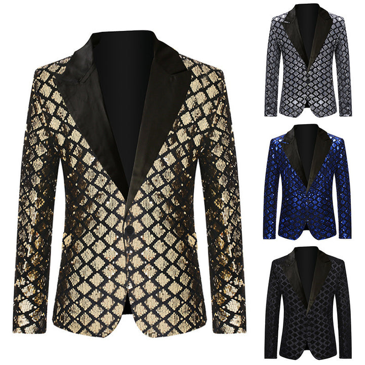 Men's Sequin Blazer in Elegant Diamond Pattern Lisslune