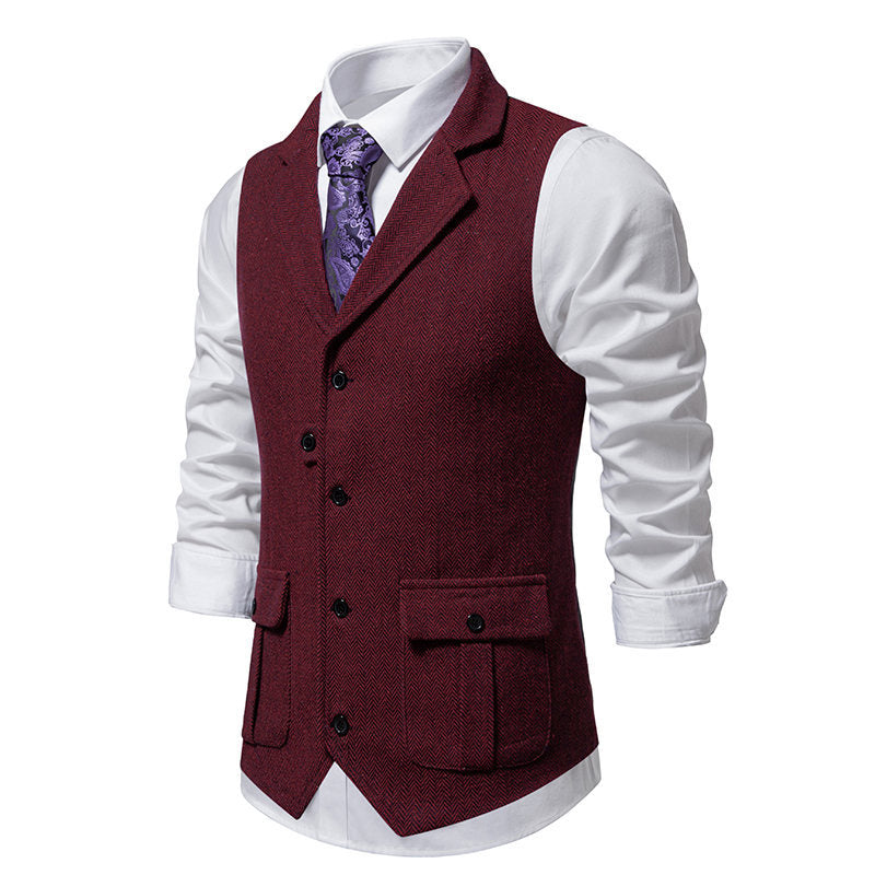 Men's suit vest in modern herringbone design with practical pockets Lisslune