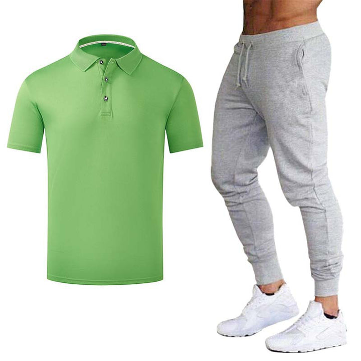 Men's Sporty Polo Shirt with Fashionable Accents and Sweatpants Lisslune