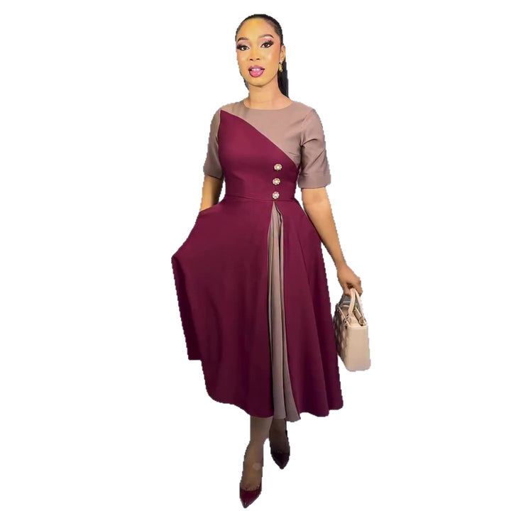 Ladies midi dress with asymmetric design and button details Lisslune