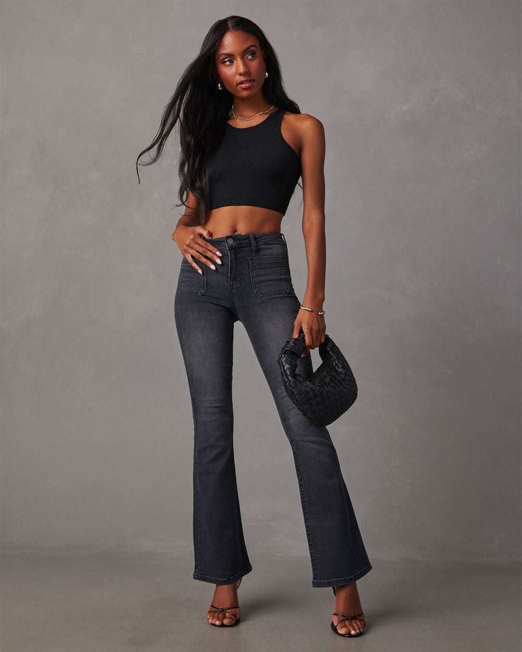 Women Flared Jeans with High Waist and Textured Denim Lisslune
