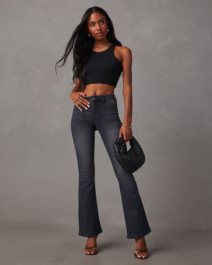 Women Flared Jeans with High Waist and Textured Denim Lisslune
