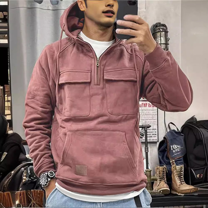 Men's fleece hoodie with practical zipper and large pockets Lisslune