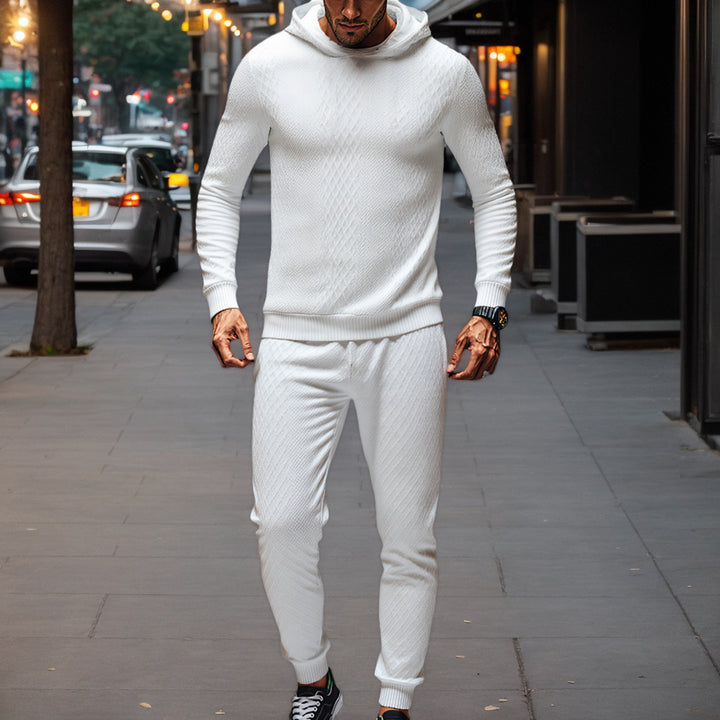 Men's Knit Leisure Suit with Hood and Modern Rib Design Lisslune