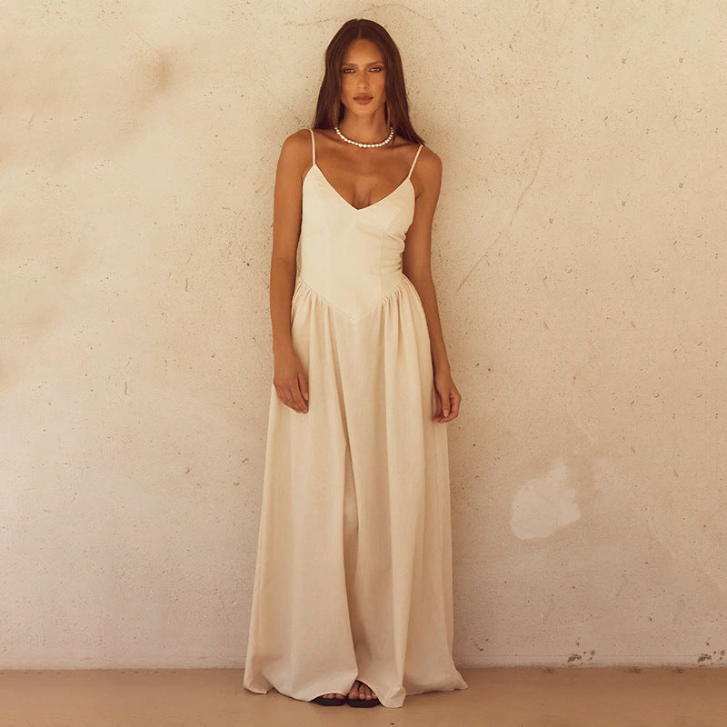 Ladies Elegant Long Maxi Dress with Slim Spaghetti Straps and Flowing Skirt Lune London
