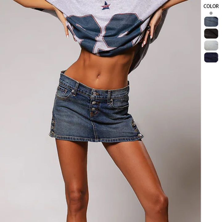 Ladies' jeans mini skirt in a trendy cut with decorative button details Lisslune