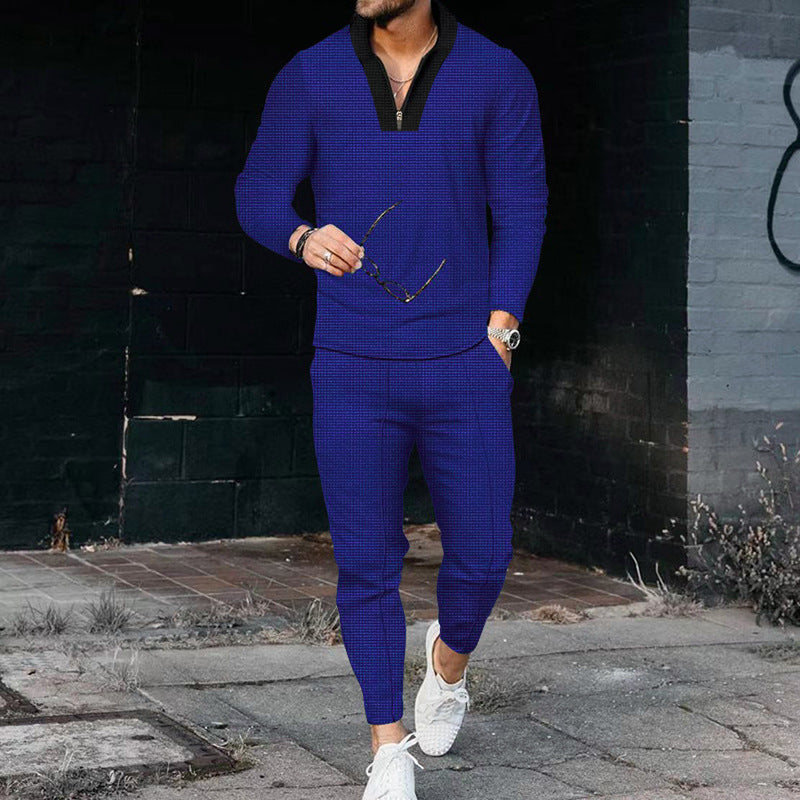 Men's sporty set with modern stand-up collar and fine check pattern Lisslune