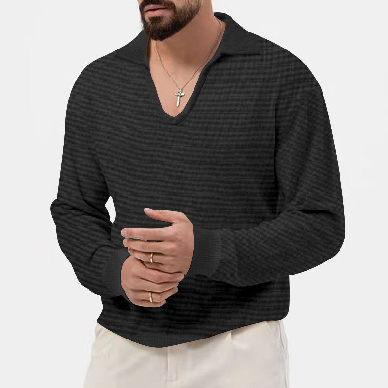 Men's elegant sweater with deep V-neck and textured material Lisslune