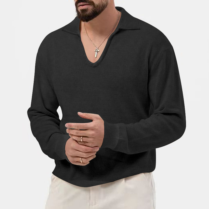 Men's elegant sweater with deep V-neck and textured material Lisslune