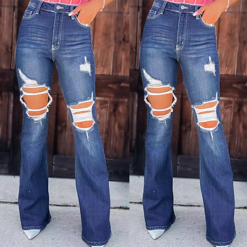 Ladies Flared Jeans with fashionable destroyed effects and high waist Lisslune