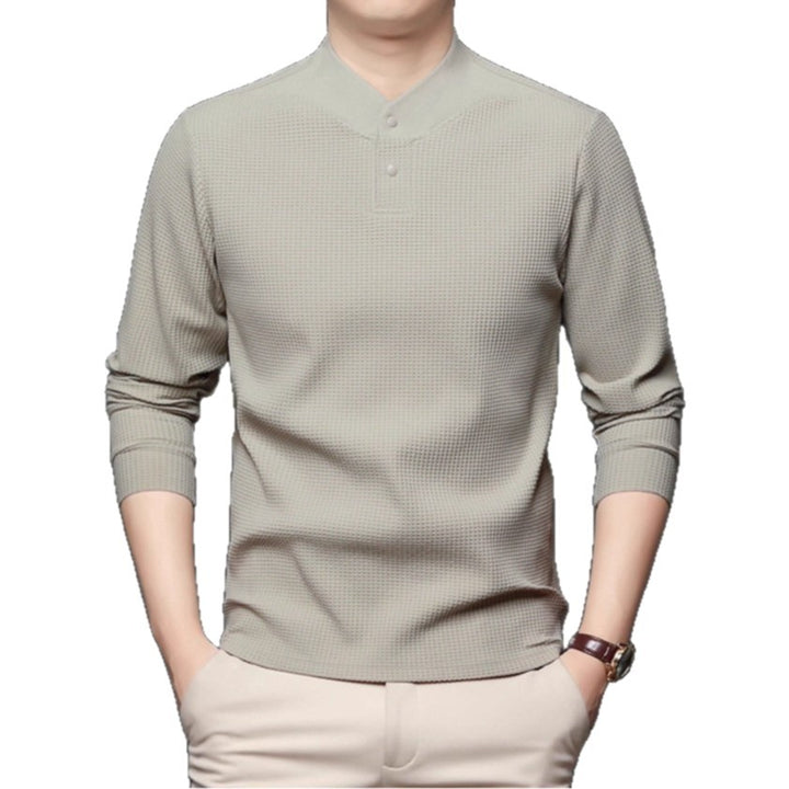 Men's Long Sleeve Shirt with Textured Design and Stand-up Collar Lisslune