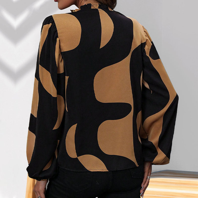 Ladies blouse with fashionable V-neck and unique pattern Lisslune