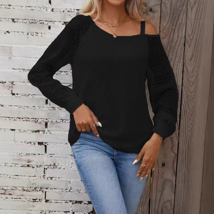 Damen Elegantes Strickoberteil mit asymmetrischem Ausschnitt und verzierten Ärmeln Lisslune