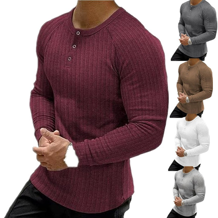 Men's long-sleeved ribbed T-shirt with button placket Lisslune
