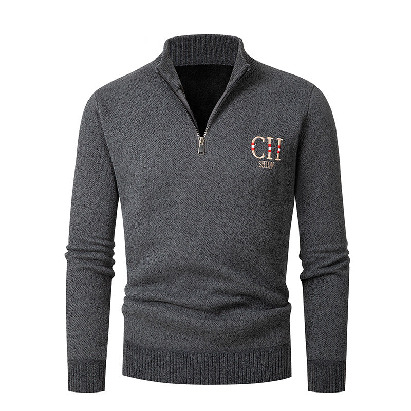 Men's stylish knit sweater with stand-up collar and zipper Lisslune