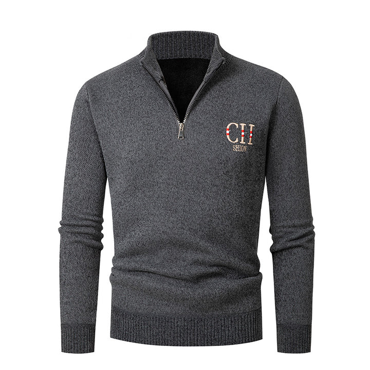Men's stylish knit sweater with stand-up collar and zipper Lisslune