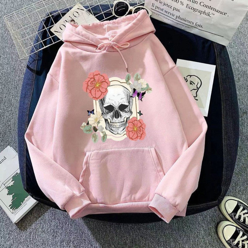 Women's hoodie with detailed skull design and floral print Lisslune