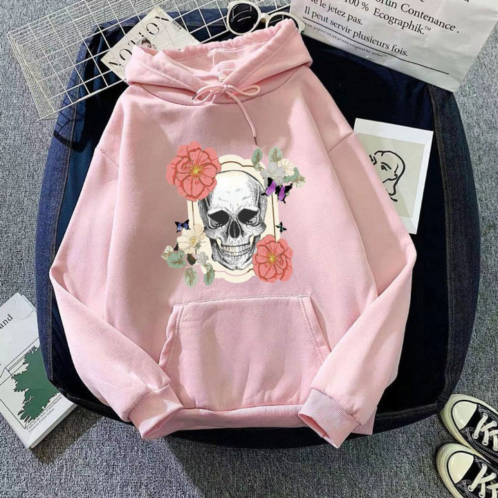 Women's hoodie with detailed skull design and floral print Lisslune