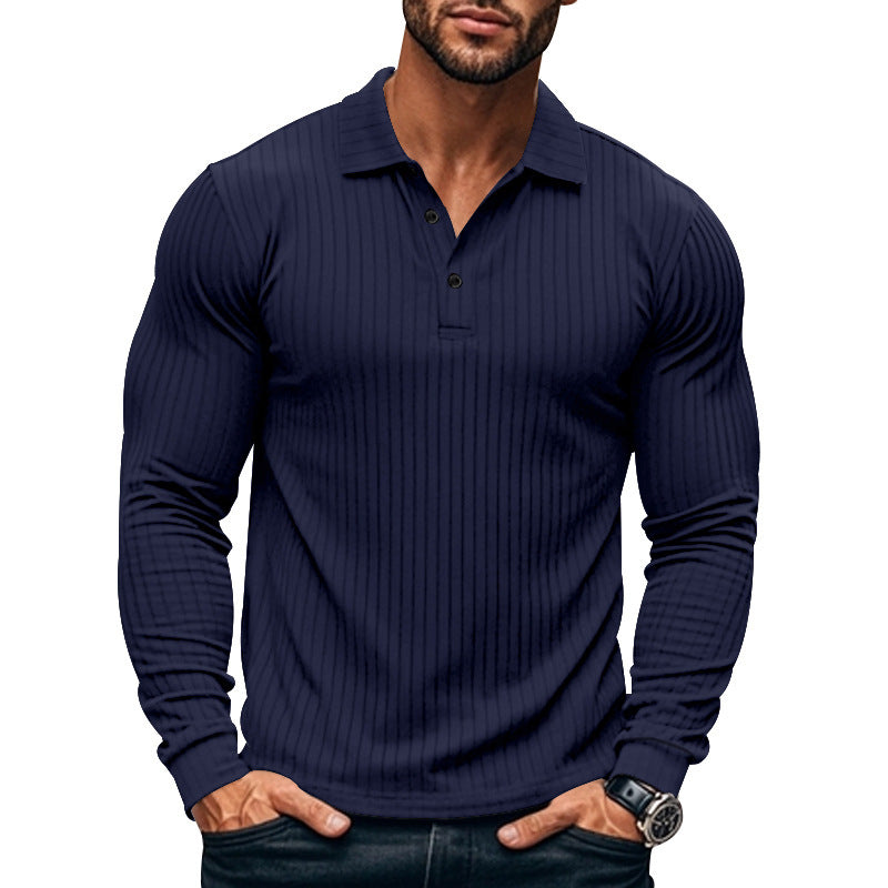 Men's long sleeve Henley shirt with fine stripes and trendy button closure Lisslune