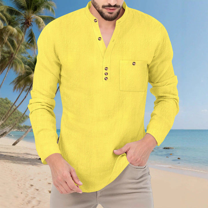Men's Long Sleeve Shirt with Button Placket and Practical Chest Pocket Lisslune