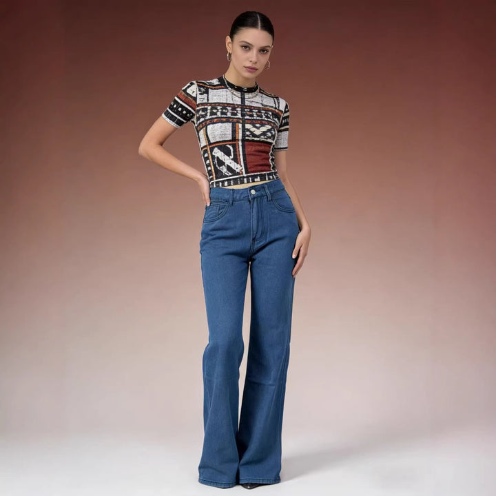 Damen Weite Jeans mit kunstvollem Schmetterlingsdesign Lisslune
