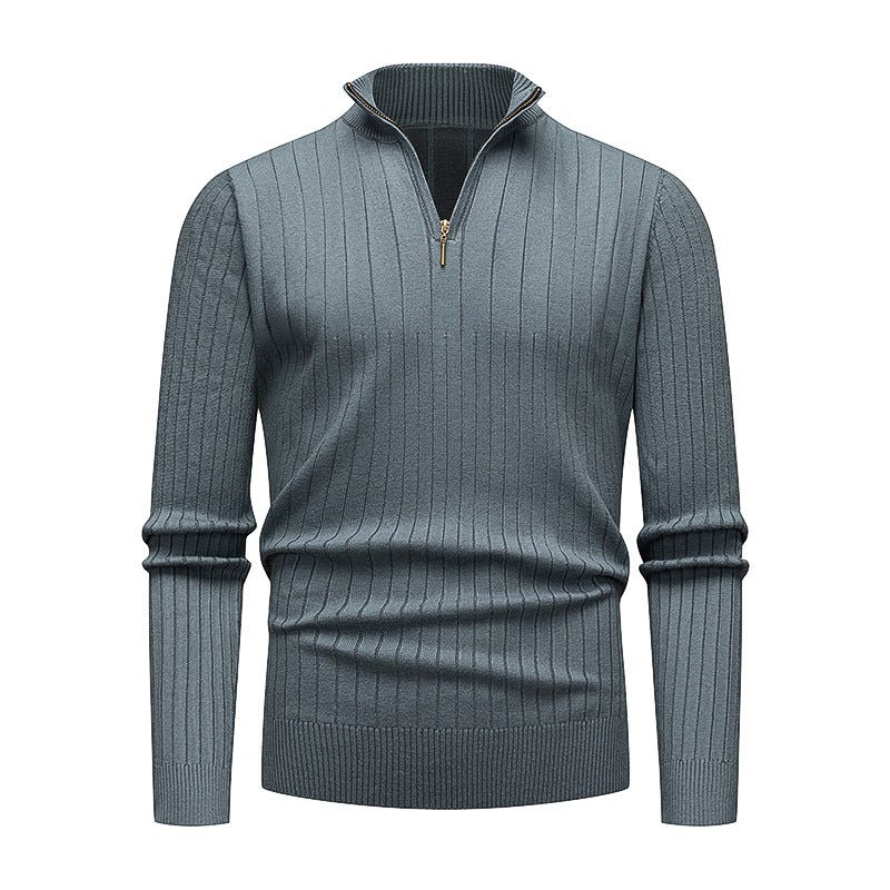 Men's Fine-Knit Sweater with Modern Stand-Up Collar and Zipper Lisslune