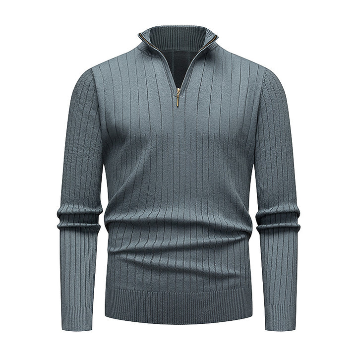 Men's Fine-Knit Sweater with Modern Stand-Up Collar and Zipper Lisslune