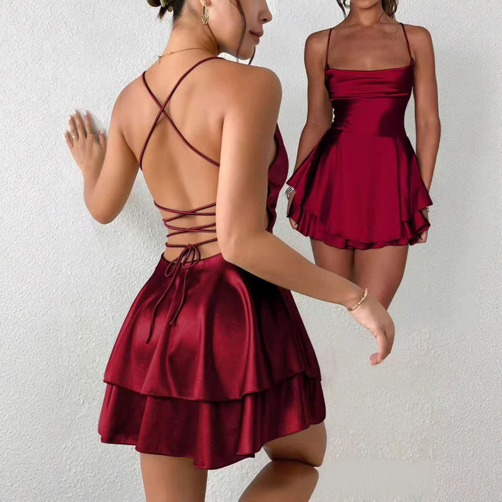 Damen Charmantes Minikleid mit Schichten und Spaghettiträgern Lisslune