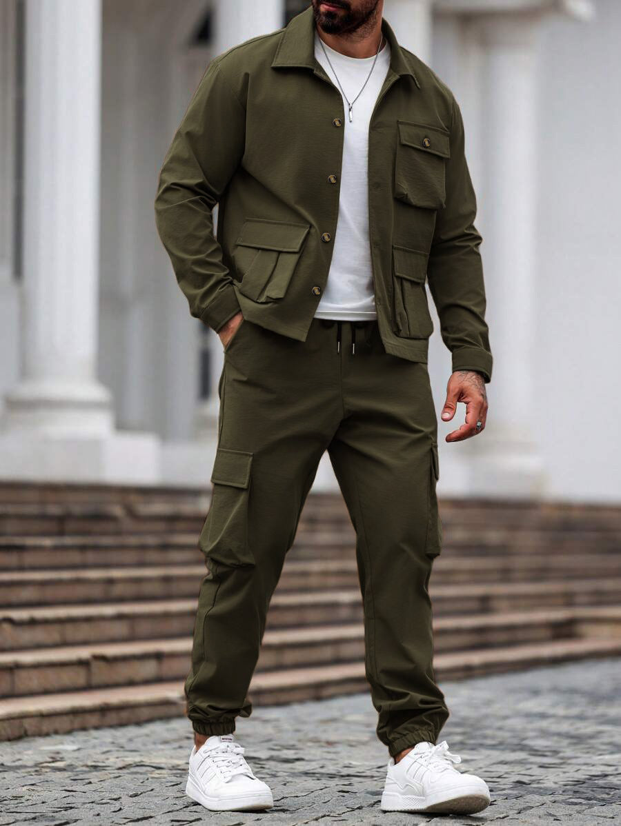 Men's Cargo Set with Versatile Pockets and Casual Design Lisslune