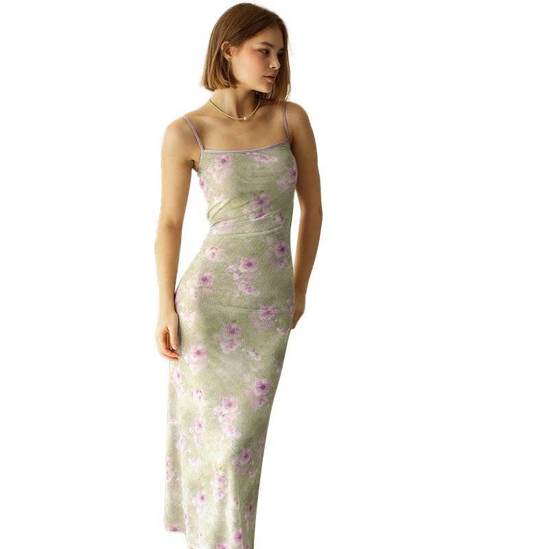Ladies maxi dress with delicate spaghetti straps and floral pattern Lune London