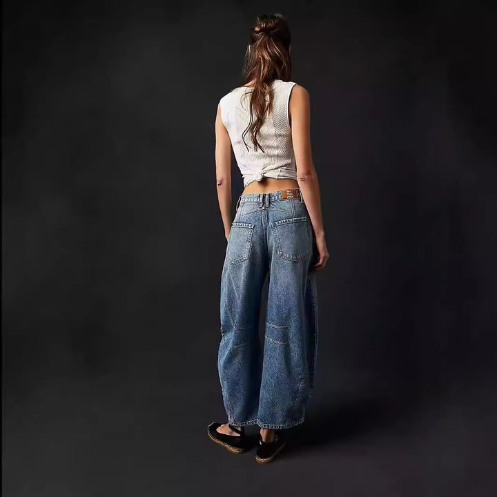 Damen Weite Denim-Hose mit hohem Bund und lässigen Details Lisslune