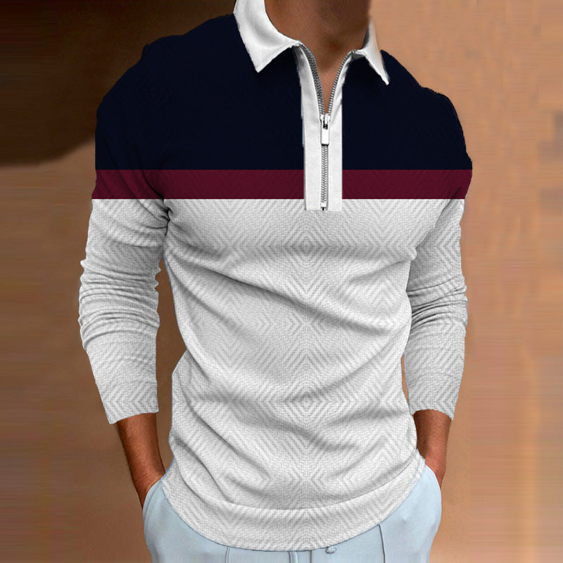 Men's Long Sleeve Polo Shirt with Sporty Zipper and Modern Accents Lisslune